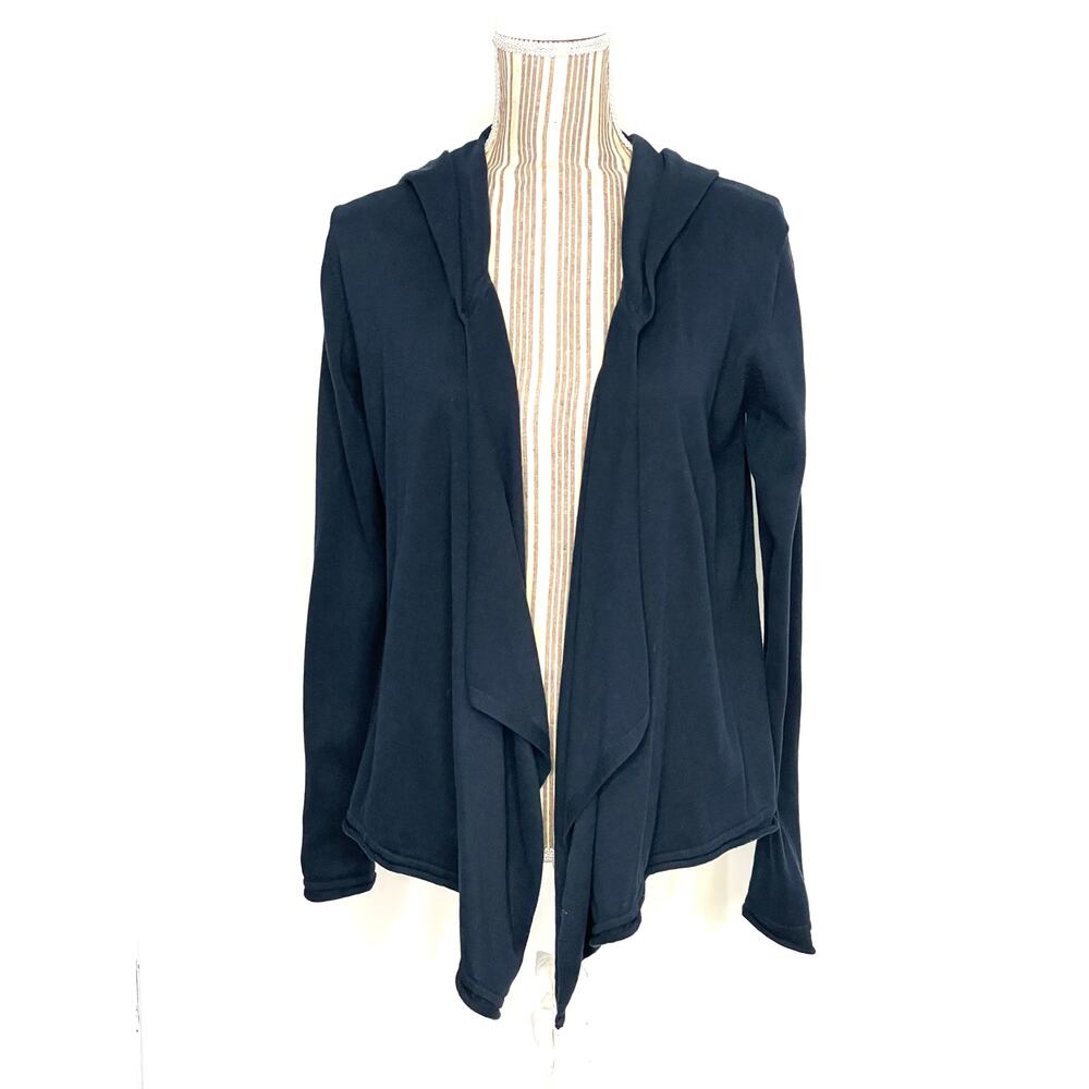 W by Worth Dark Blue Knit Hooded Open Front Cardigan Sweater Size P
